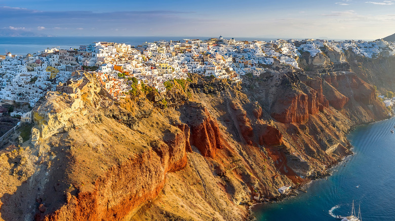 Aerial view of the hilltop villages on Santorini