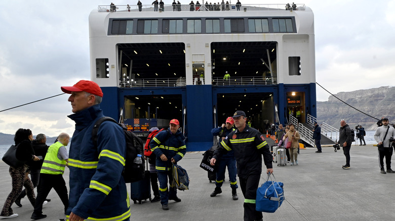 Firefighters arrive on the island of Santorini, Greece after a swarm of earthquakes