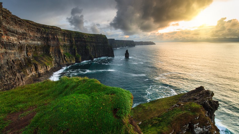 Cliffs of Moher with sun in background