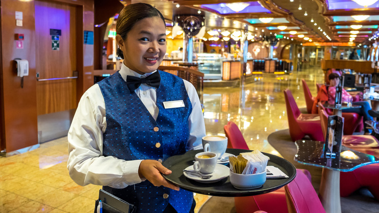 A waitress serving on a cruise in Norway.