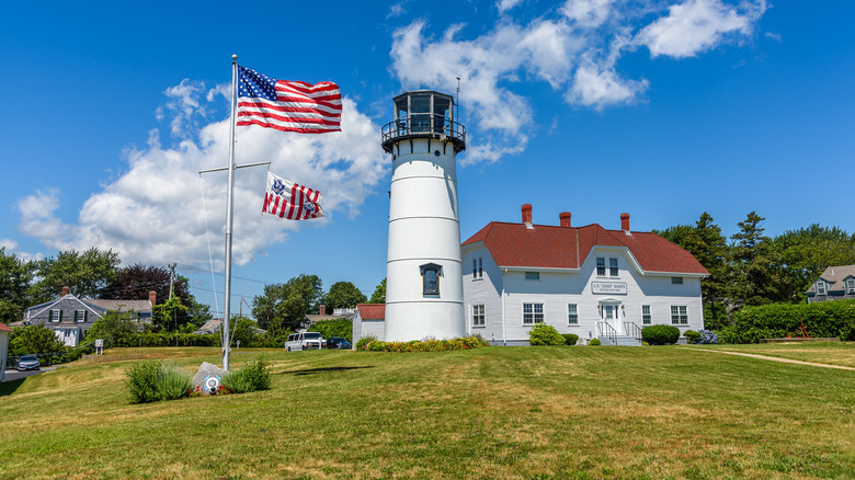 Chatham lighthouse American flag