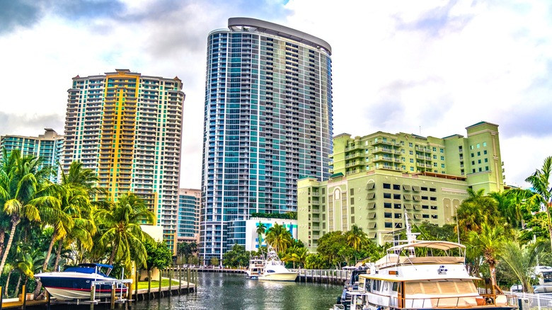 A canal with high-rise buildings in Las Olas