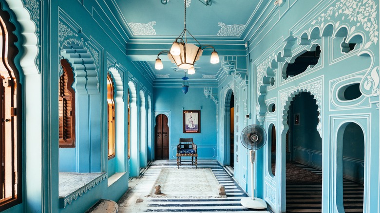 The blue interior of the City Palace in Udaipur, India