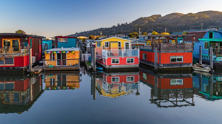 Colorful floating homes of Sausalito, California