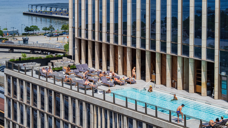 Equinox Hotel's outdoor pool and sundeck at New York City's Hudson Yards