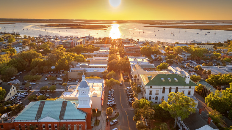 Aerial view of Centre Street and harbor in Fernandina Beach, Florida