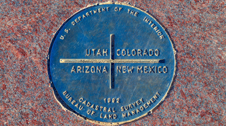 Close up of the Four Corners Monument in Arizona, New Mexico, Colorado, and Utah