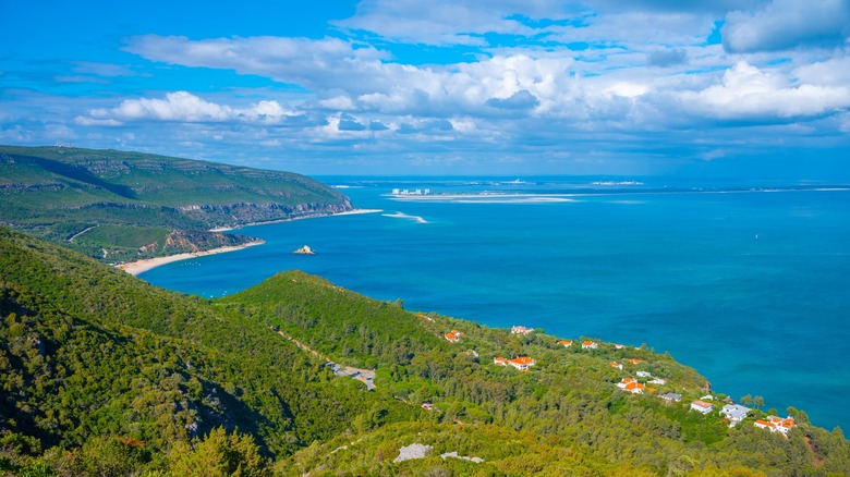 An aerial view of Arrábida Nature Park in Setúbal, Portugal