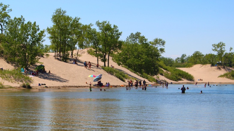 People swimming at Sandbanks Provincial Park in Ontario