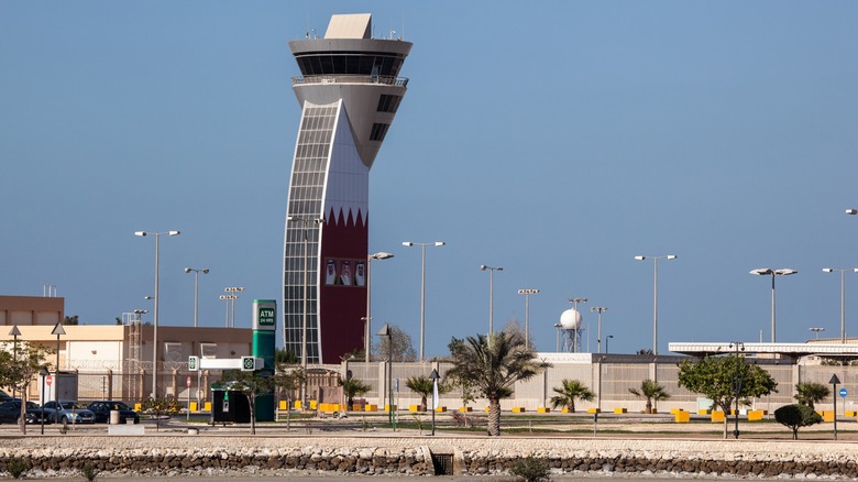 control tower view from the runway at Bahrain International Airport