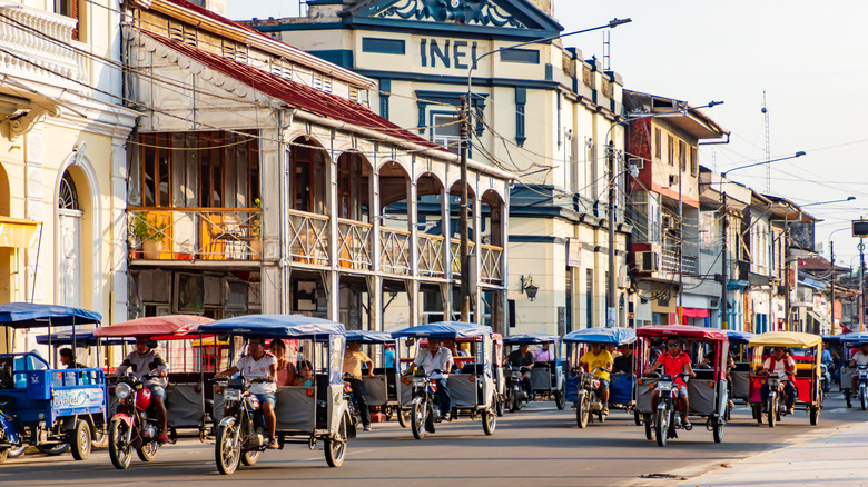 Tuk tuks in the streets of Iquitos, Peru