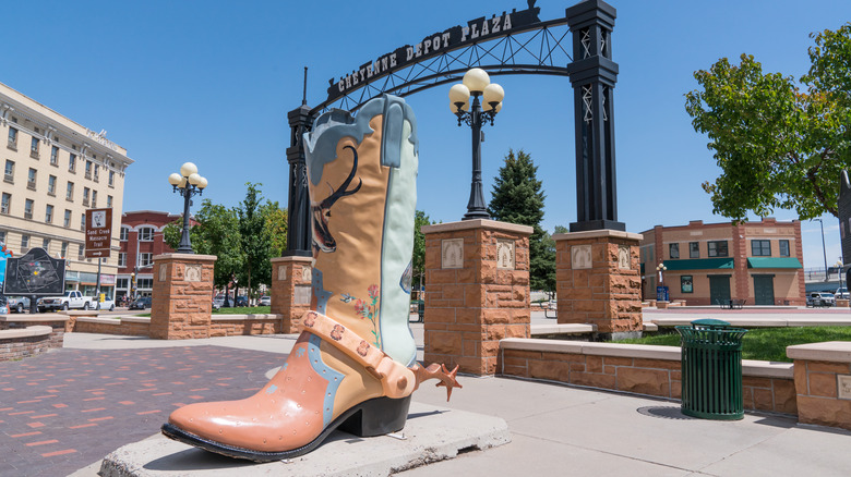 cowboy boot art display in downtown cheyenne wyoming