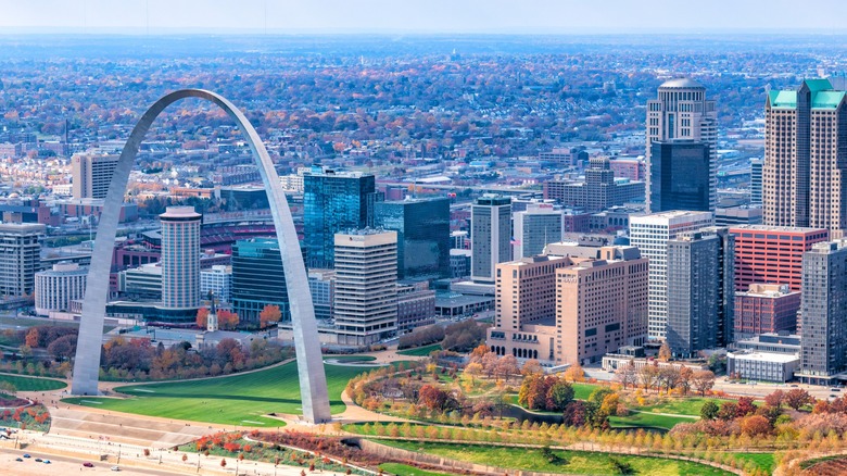 A wide-angle, aerial view of St. Louis, Missouri