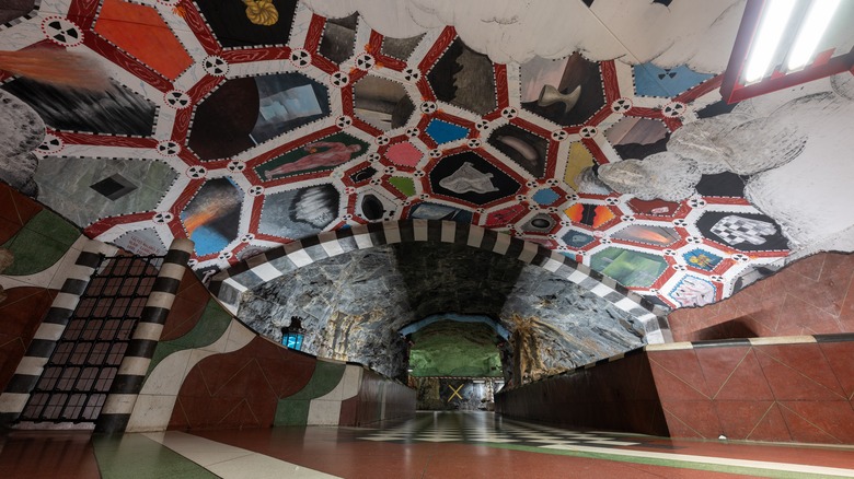 Kungsträdgården station with its ornate ceiling.