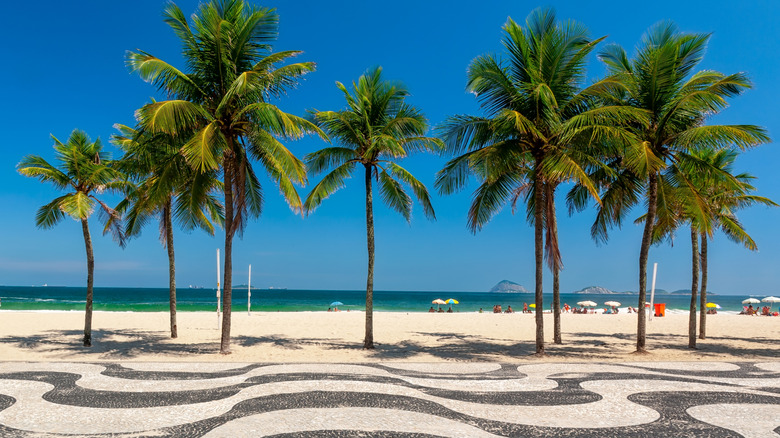 View of the mosaic sidewalk fronting Copacabana Beach