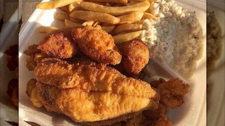 Typical Calabash-style seafood plate