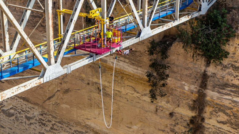 Bungee jumping into the Corinth Canal in Greece