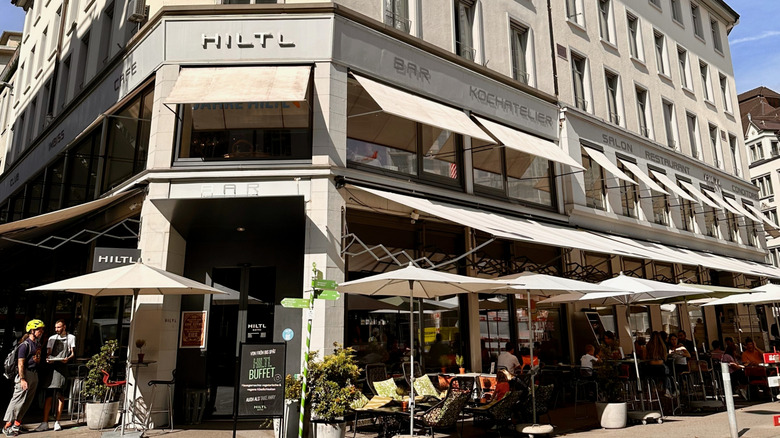 Outside seating at Hiltl Restaurant, the oldest vegetarian restaurant in the world