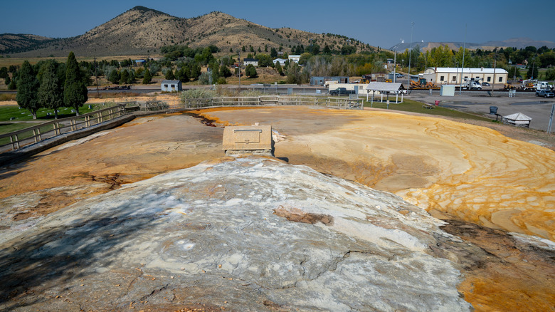 Pooling water and mineral deposits around Geyser Park