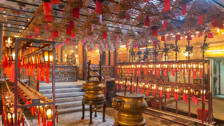 Inside the Man Mo Temple on Hollywood Road in Hong Kong