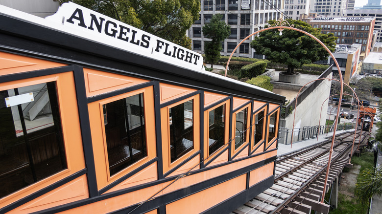 Angels Flight Railway climbing tracks in Los Angeles, California