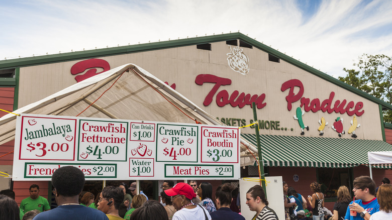 People buying food from concession stalls during the annual Strawberry Festival in Ponchatoula