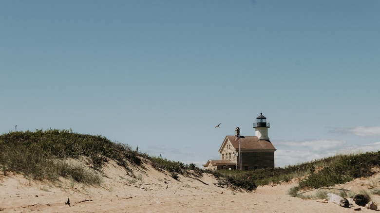 Lighthouse on Block Island beach