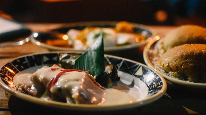 Plates of traditional luau food