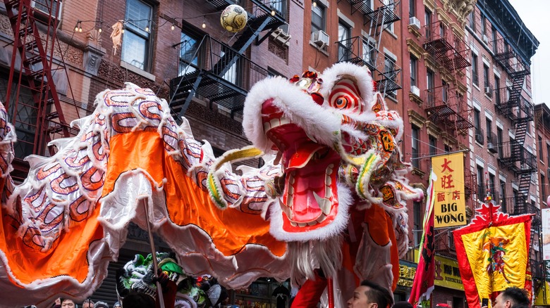 Dragon costume in NYC Chinatown