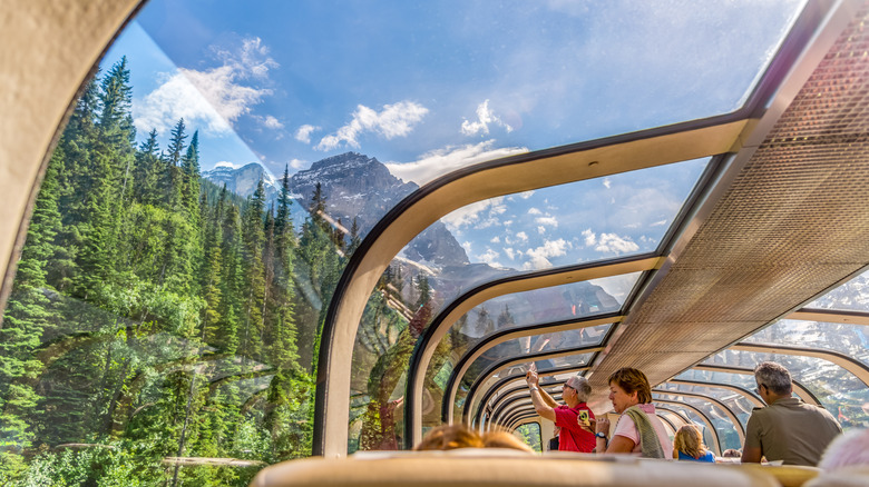 People enjoying the view from the Rocky Mountaineer