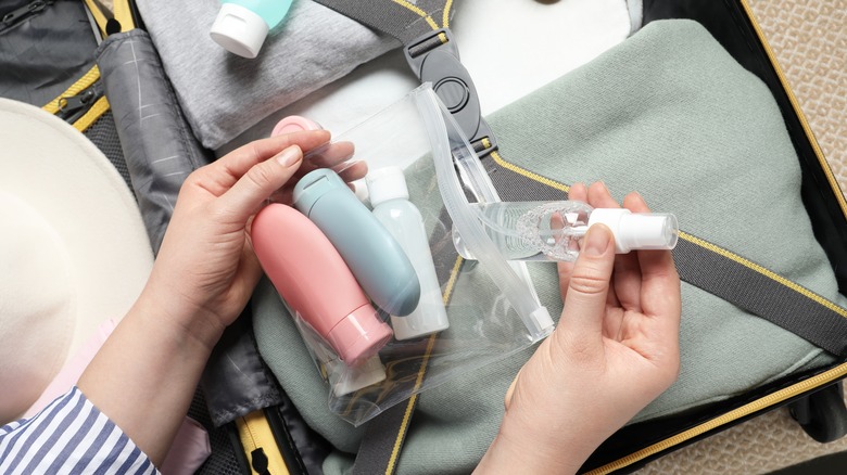 Person packing with plastic bag