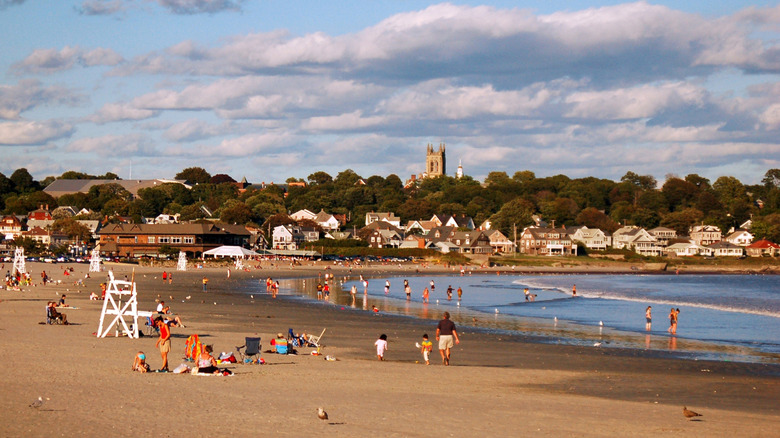 Summer vacationers at Easton's Beach