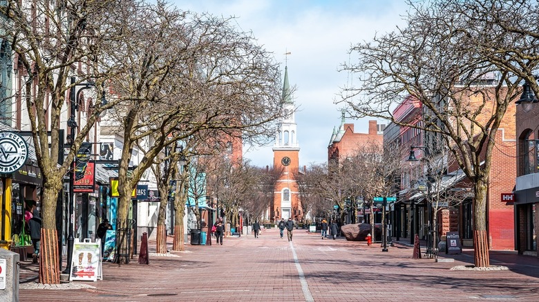 The Church Street Marketplace on a winter day in downtown Burlington, Vermont