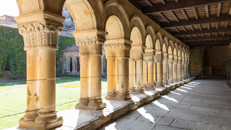 Columns in a monastery in daylight