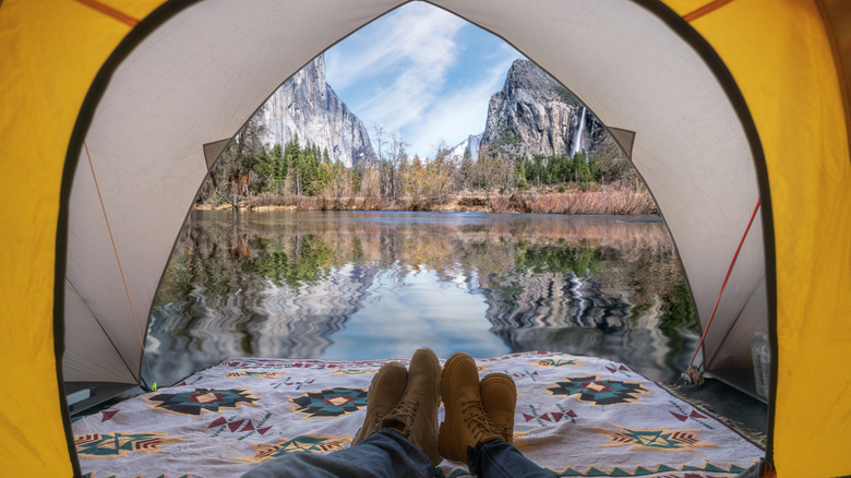 pond view through tent