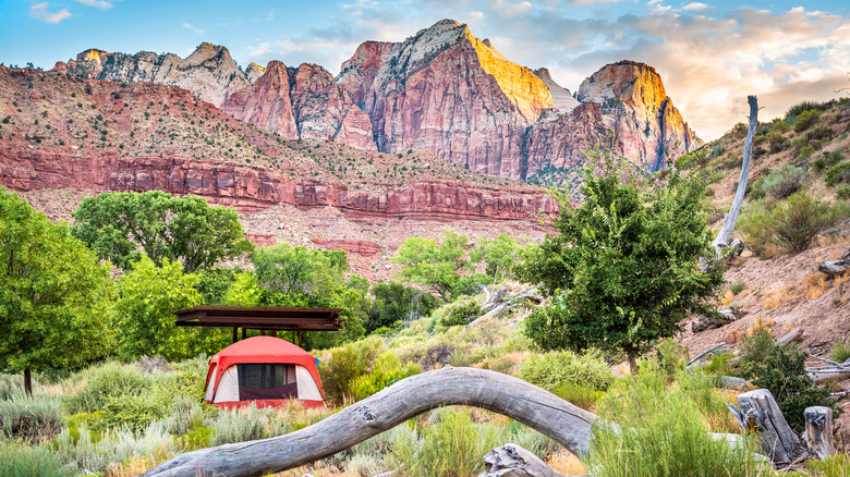 Tent nestled in valley