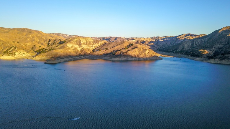 The sun shining on Lake Piru