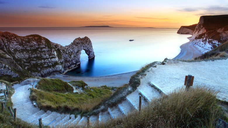 Durdle Door rock arch and stairs