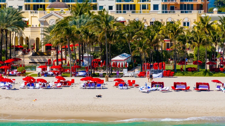 chairs and umbrellas on Sunny Isles Beach in Florida