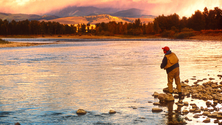 Man shore fishing at a lake, Montana