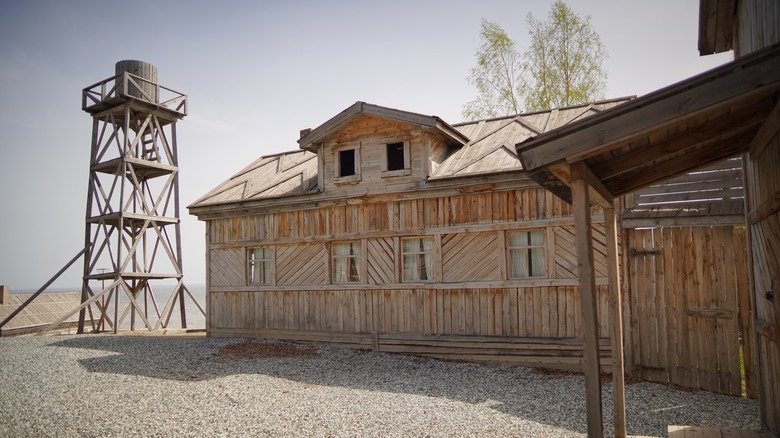 wooden buildings in Western movie set