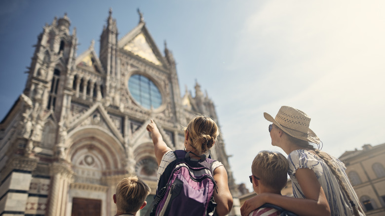 Family at the Siena cathedral in Italy