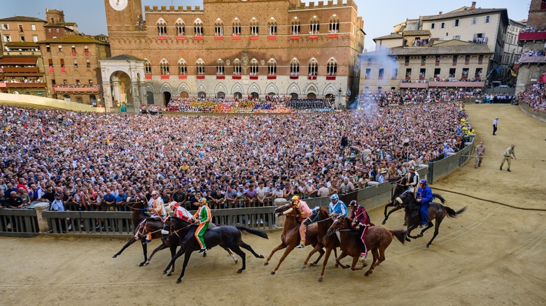 Crowds watching the Palio, Siena, Italy