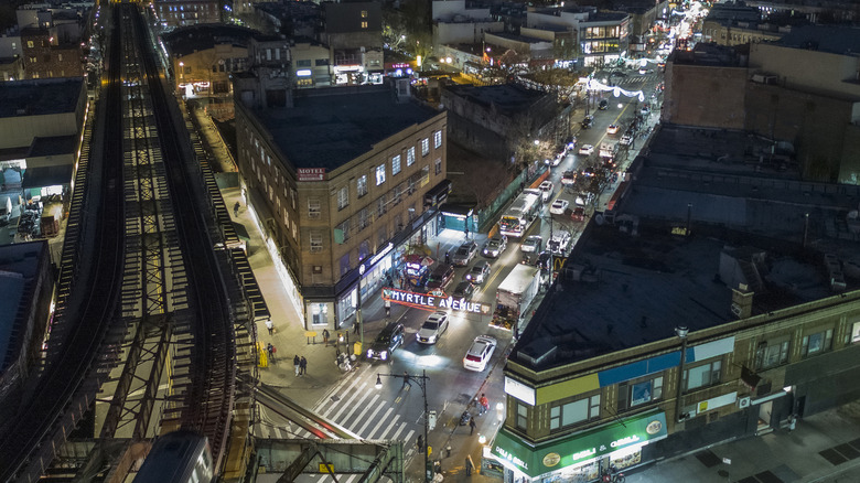 Myrtle Avenue in Bushwick at night