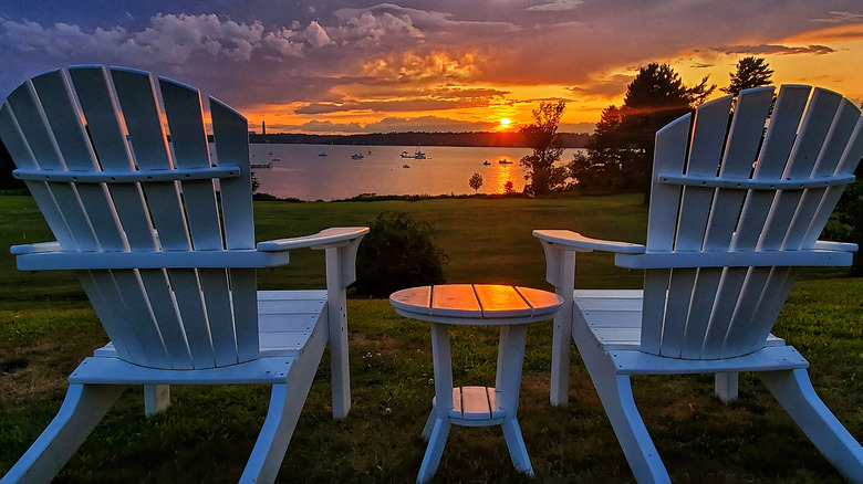 Chairs overlooking sunset on Chebeague