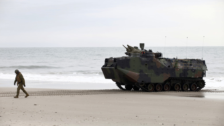 Soldier and tank at Camp Lejeune