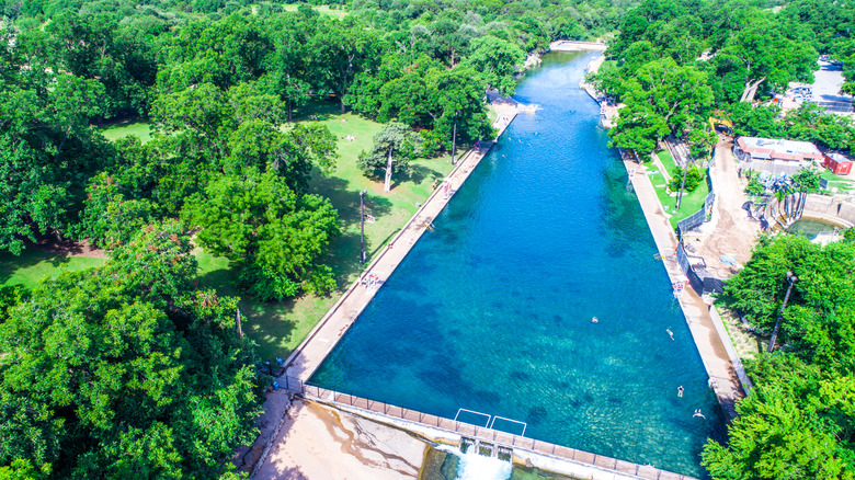 Barton Springs Pool surrounded by trees in Texas