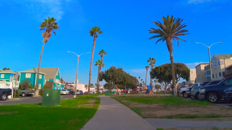 Paved walkway to playground