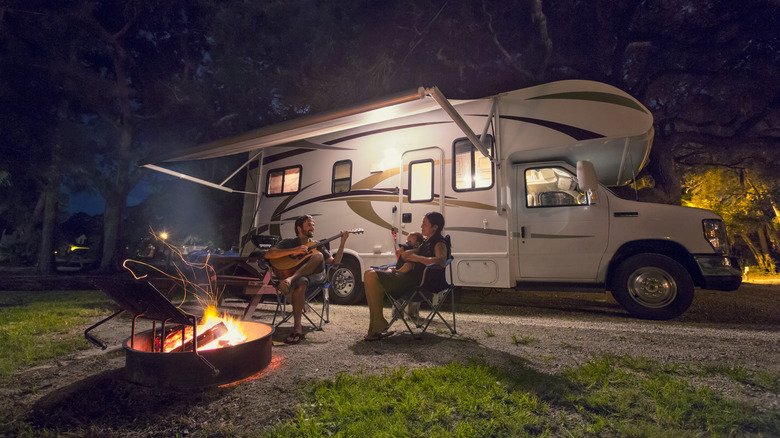 RV camping by fire ring