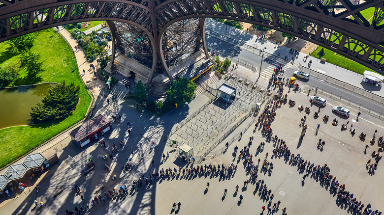 People in line at Eiffel Tower